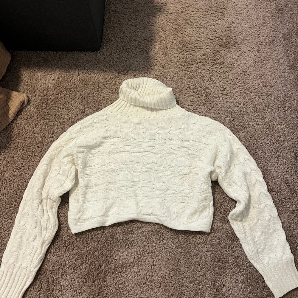 SHEIN Cream Cowl Neck Sweater with Chunky Knit